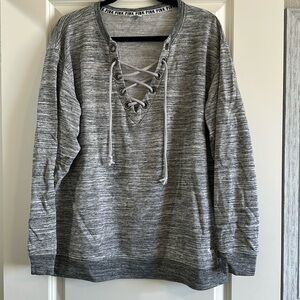 PINK Heather grey lace up crew neck